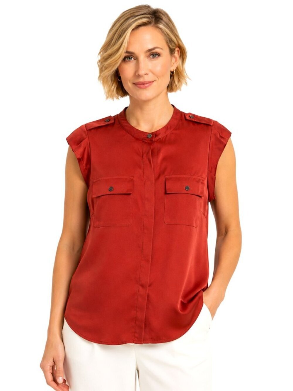 Maison Scotch Burnt Orange Flutter Sleeve Top